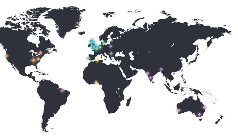 world map with nodes highlighting places where openmined members are based out of